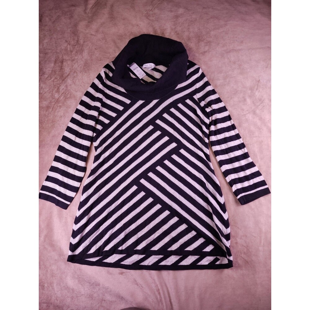 White House Black Market black & gold Striped Knit Cowl Neck Sweater Women's L